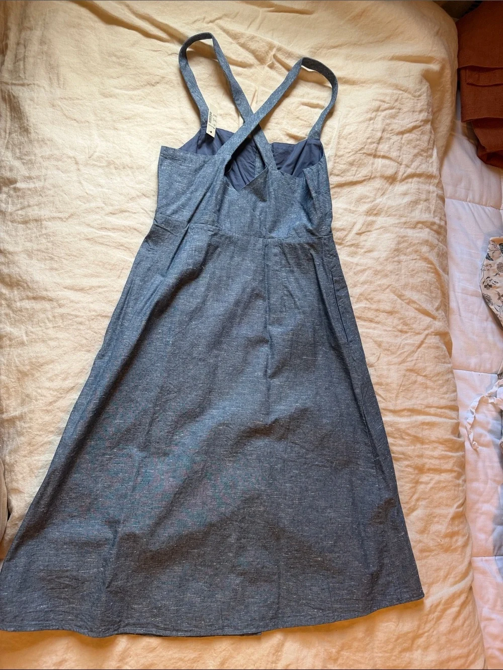 Madewell NWT Classic heathered Chambray Blue Button-Front Sundress with Straps - Picture 3 of 7